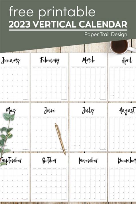 Free Printable Vertical Monthly Calendar 2023